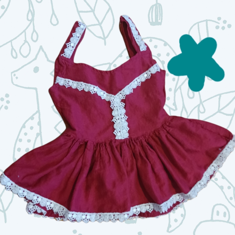 Handmade Sleeveless Baby Dress with white flower trimmings. 0-3M. Never worn